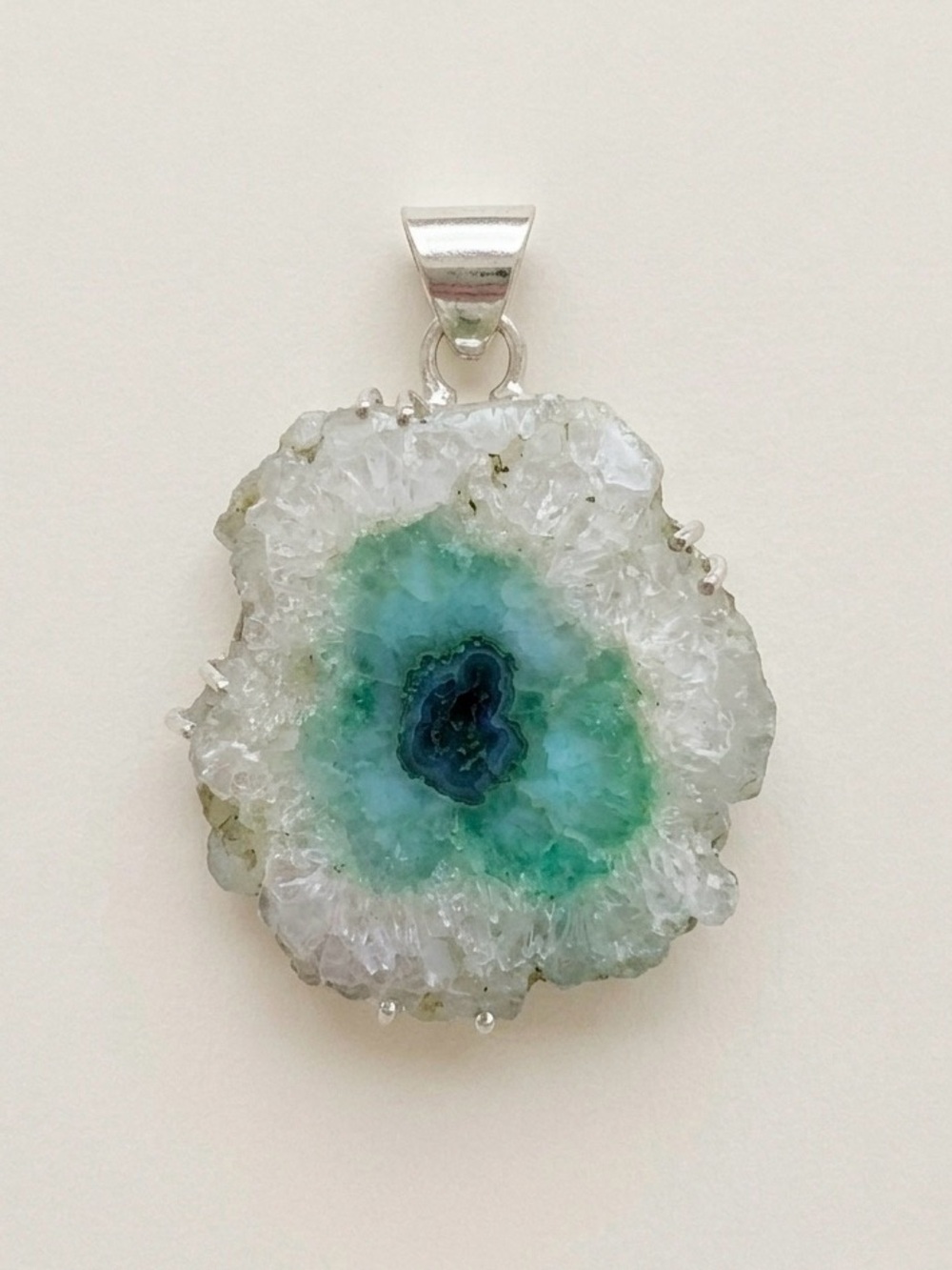 Sterling Silver Green-Blue Druzy Geode Pendant